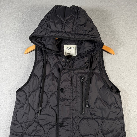 Dylan Los Angeles Black Quilted Hooded Long Vest Jacket‎ XS Made in China - Picture 4 of 9